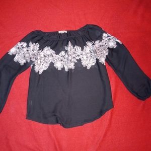 LOFT sheer black floral blouse